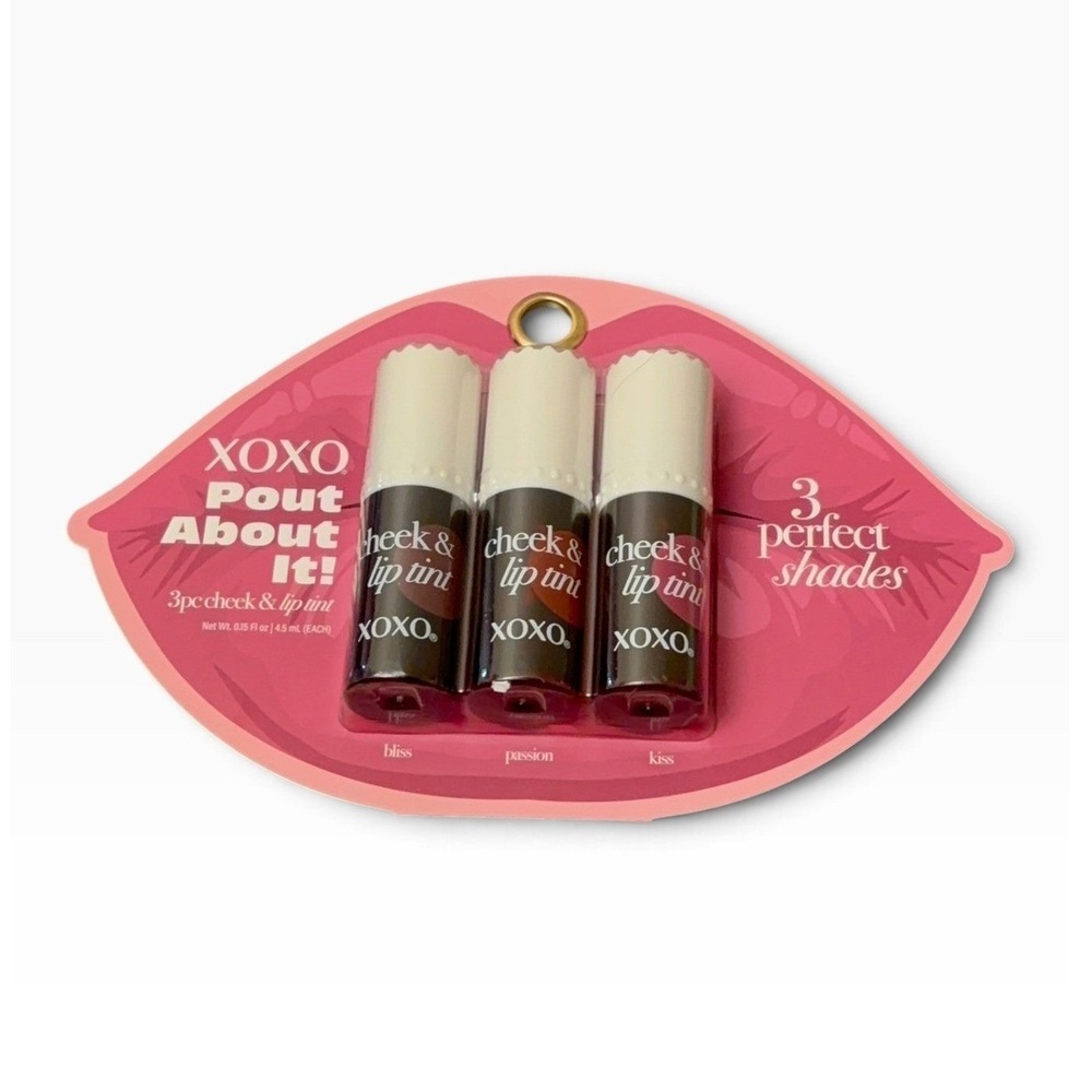 XOXO Pout About It 3pc Cheek & Lip Tint Set Bliss Passion Kiss New NIP